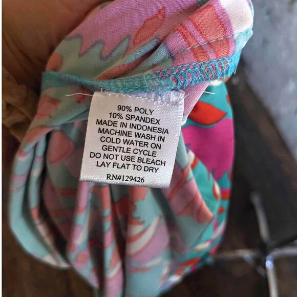 Groovy Vibrant Psychedelic Dress 70s Retro Teal & Pink Beachy Summer Shift Dress - Picture 7 of 8